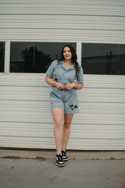 Patched Up  Romper *S-XL*