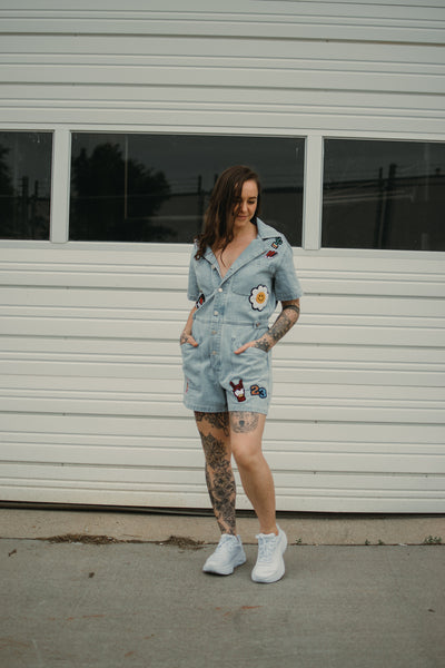 Patched Up  Romper *S-XL*